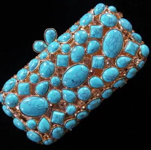 A GOLD AND TURQUOISE BEADED FANTASY CLUTCH