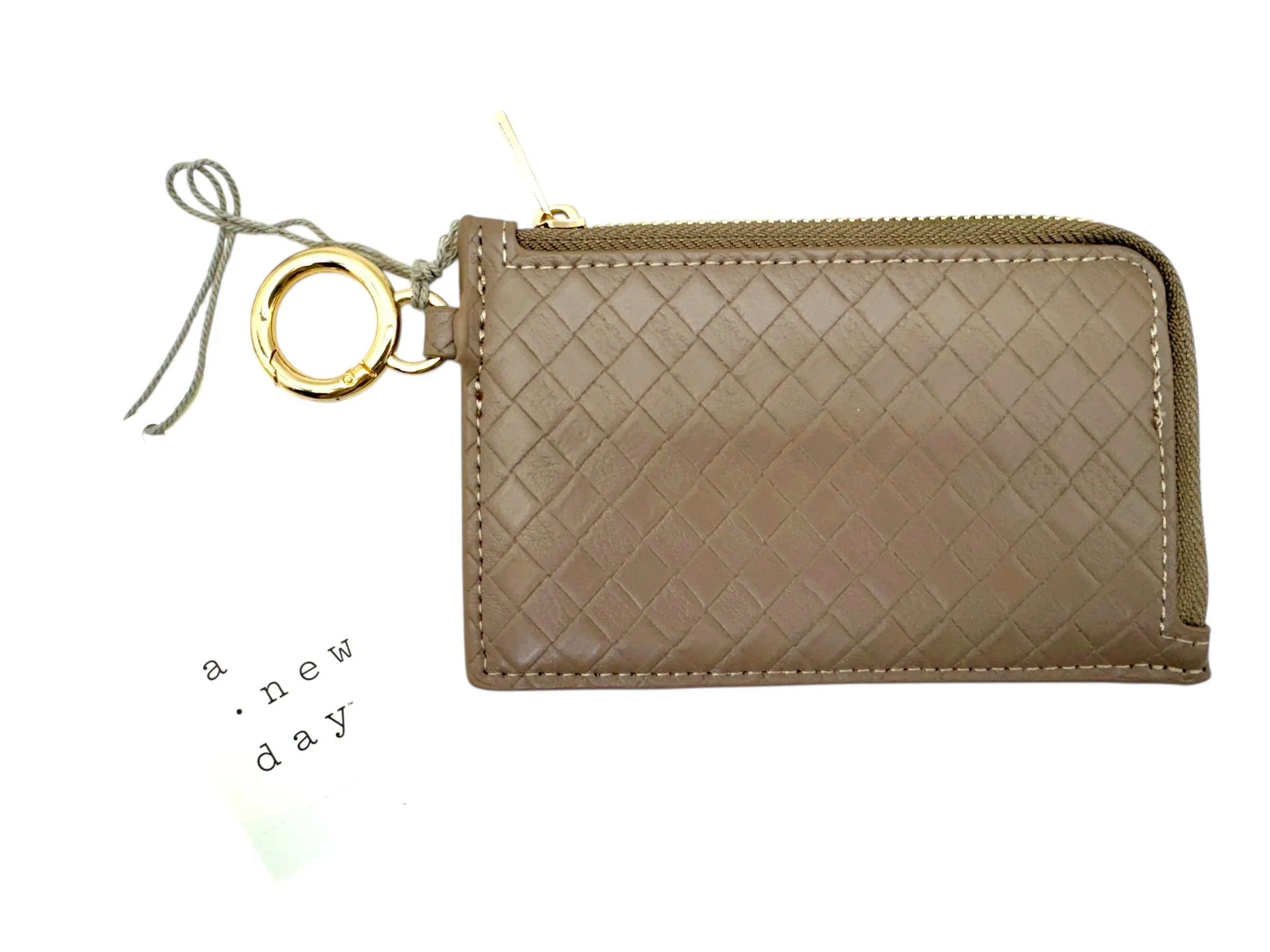 A New Day Quilted Card Case Wallet with Key Ring – Taupe
