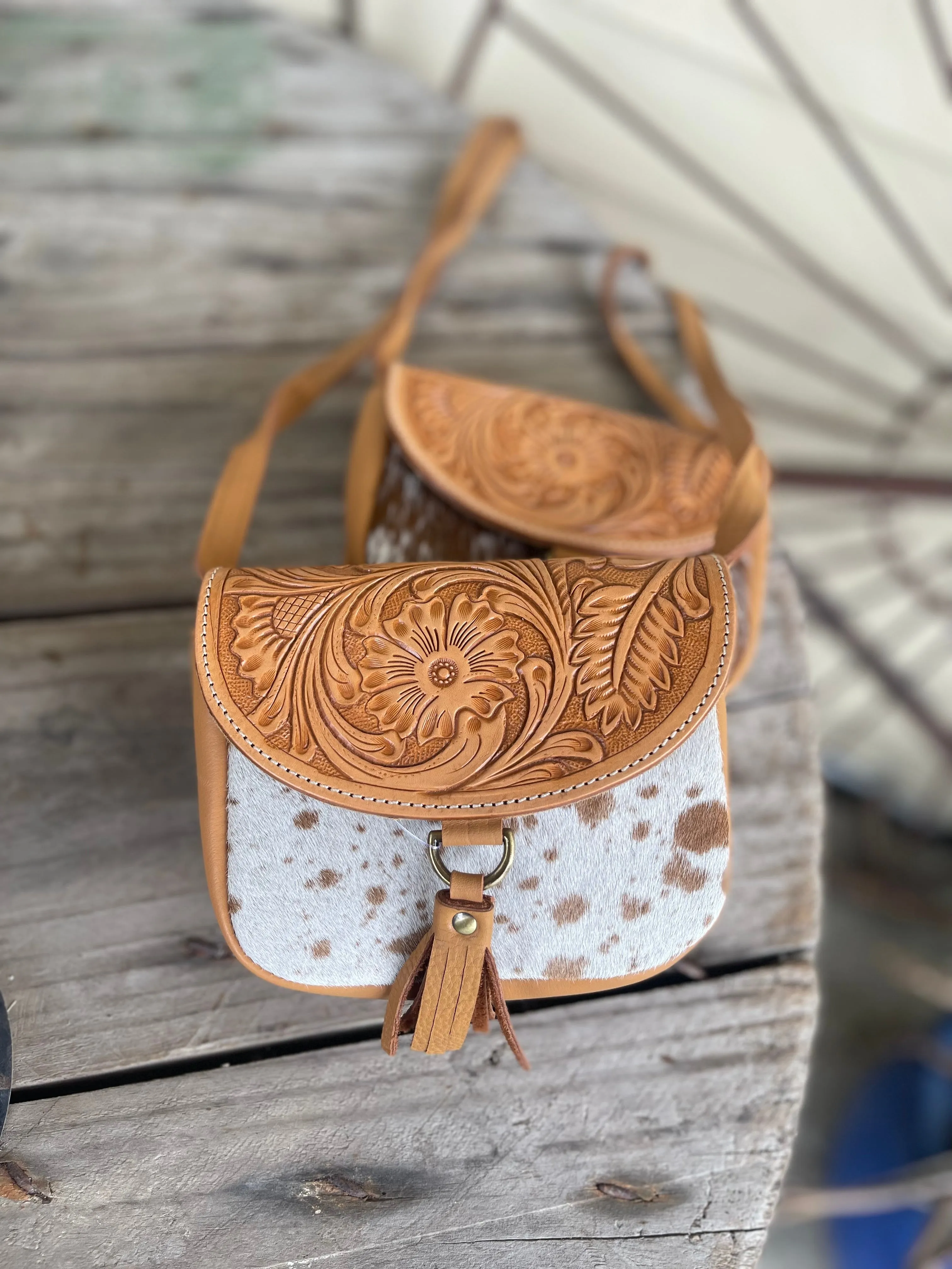 AB-17 Tooled leather cowhide crossbody