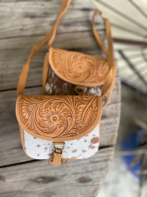 AB-17 Tooled leather cowhide crossbody
