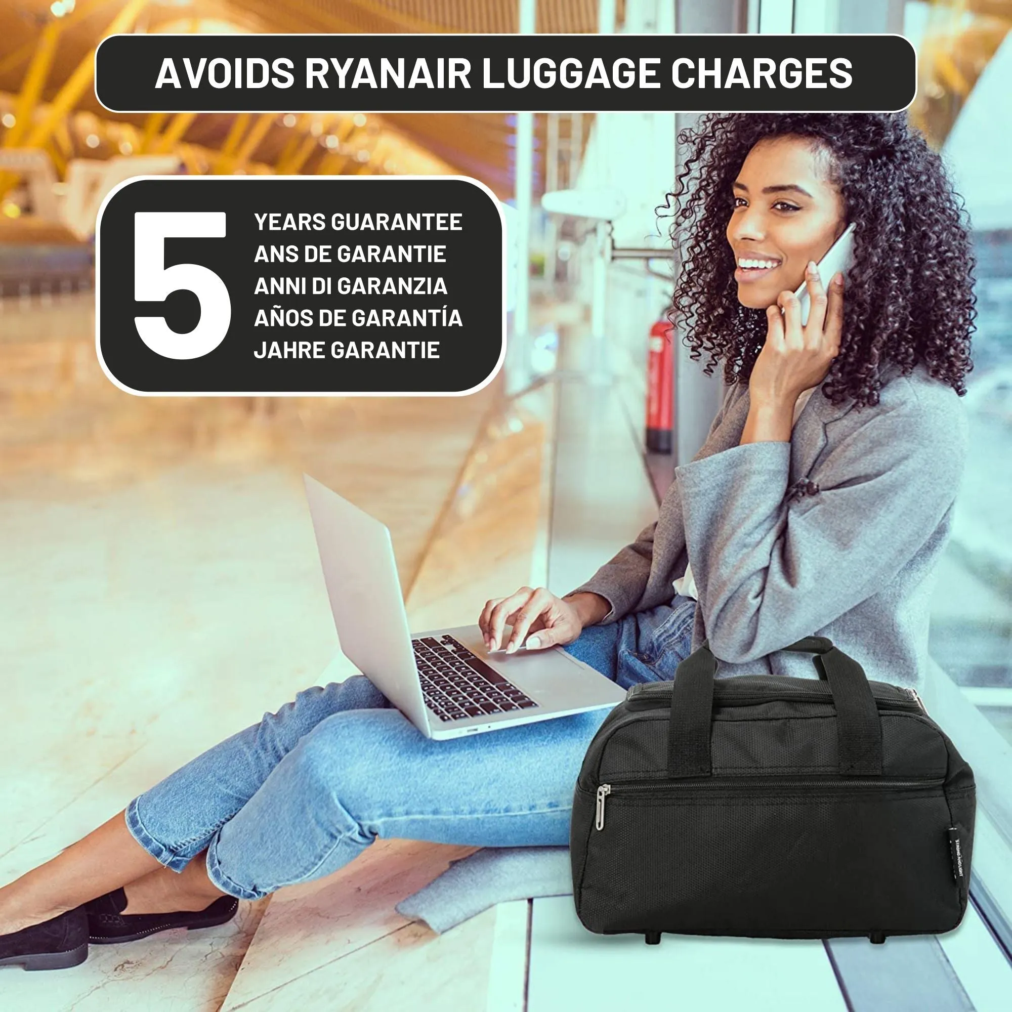 Aerolite (40x20x25cm) New and Improved 2024 Ryanair Maximum Size Holdall Cabin Luggage Under Seat Flight Holdall Bag (x2 Set)