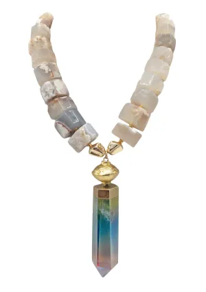 Agate Rainbow Crystal Quartz Pendant Necklace