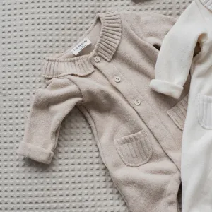 Alexia Collared Baby Onesie with Feet (Beige)