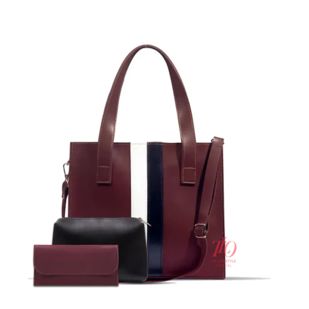 Allure 3 Pcs Maroon Tote Bag