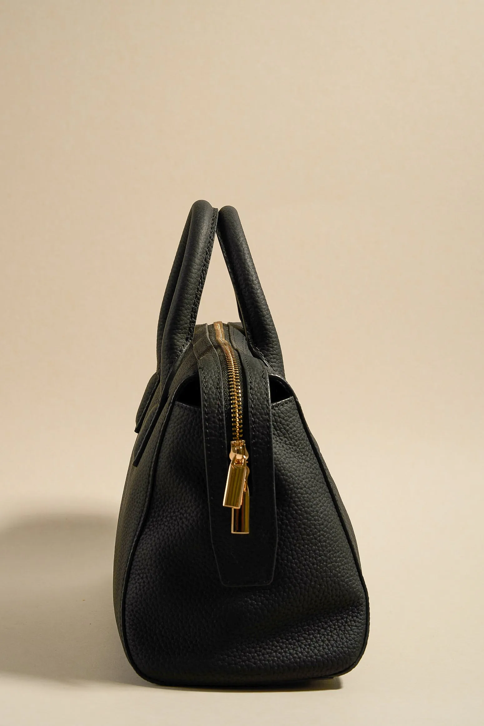 Amalfi Black Leather Double Handle Shoulder Bag