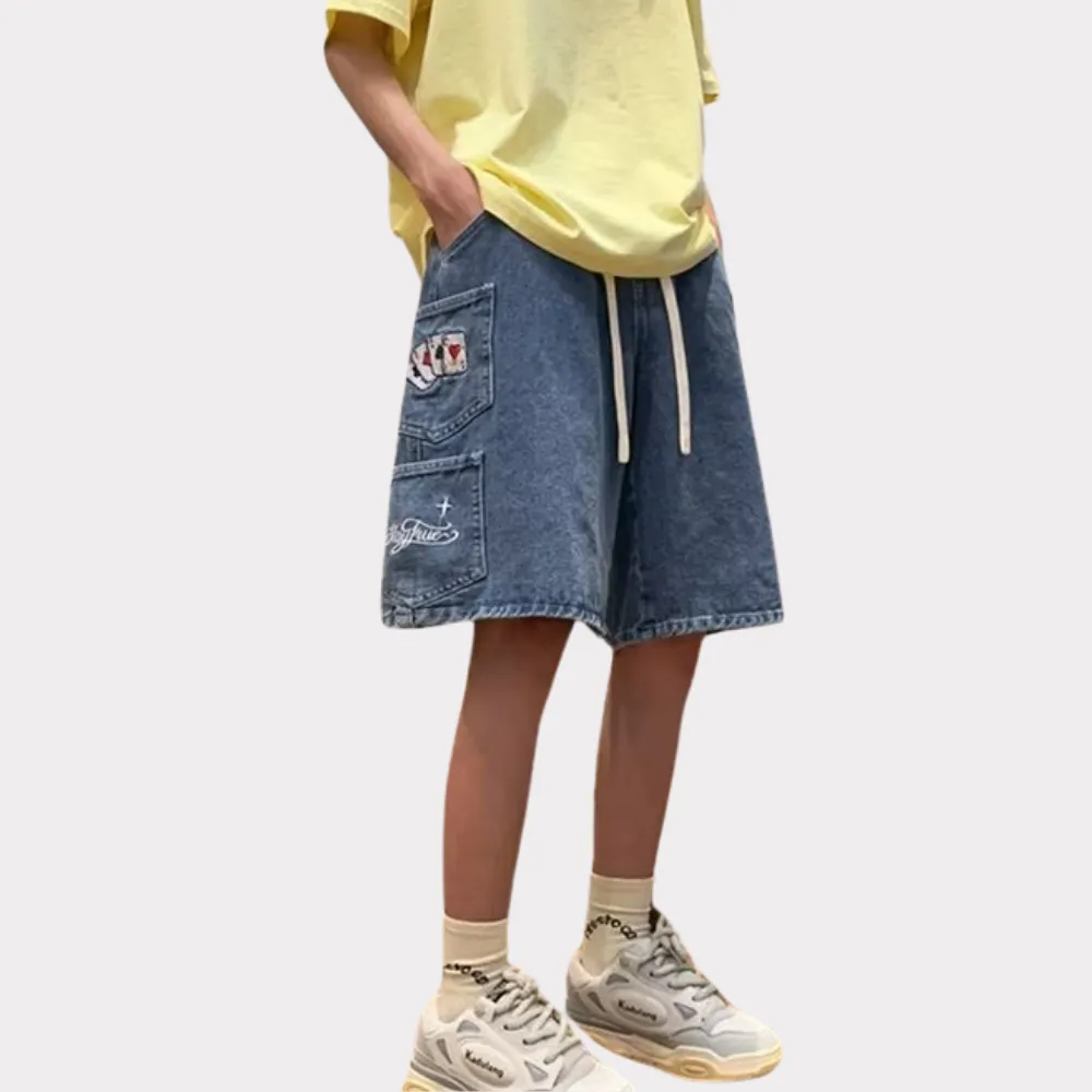 American Poker Letter Embroidered Shorts