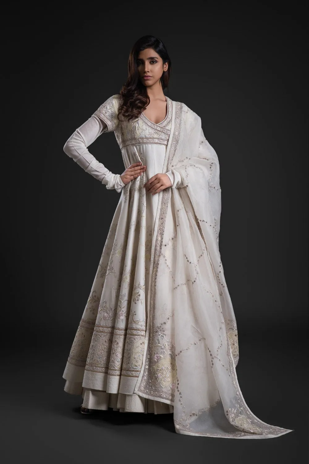Anarkali Set in Chanderi & Organza