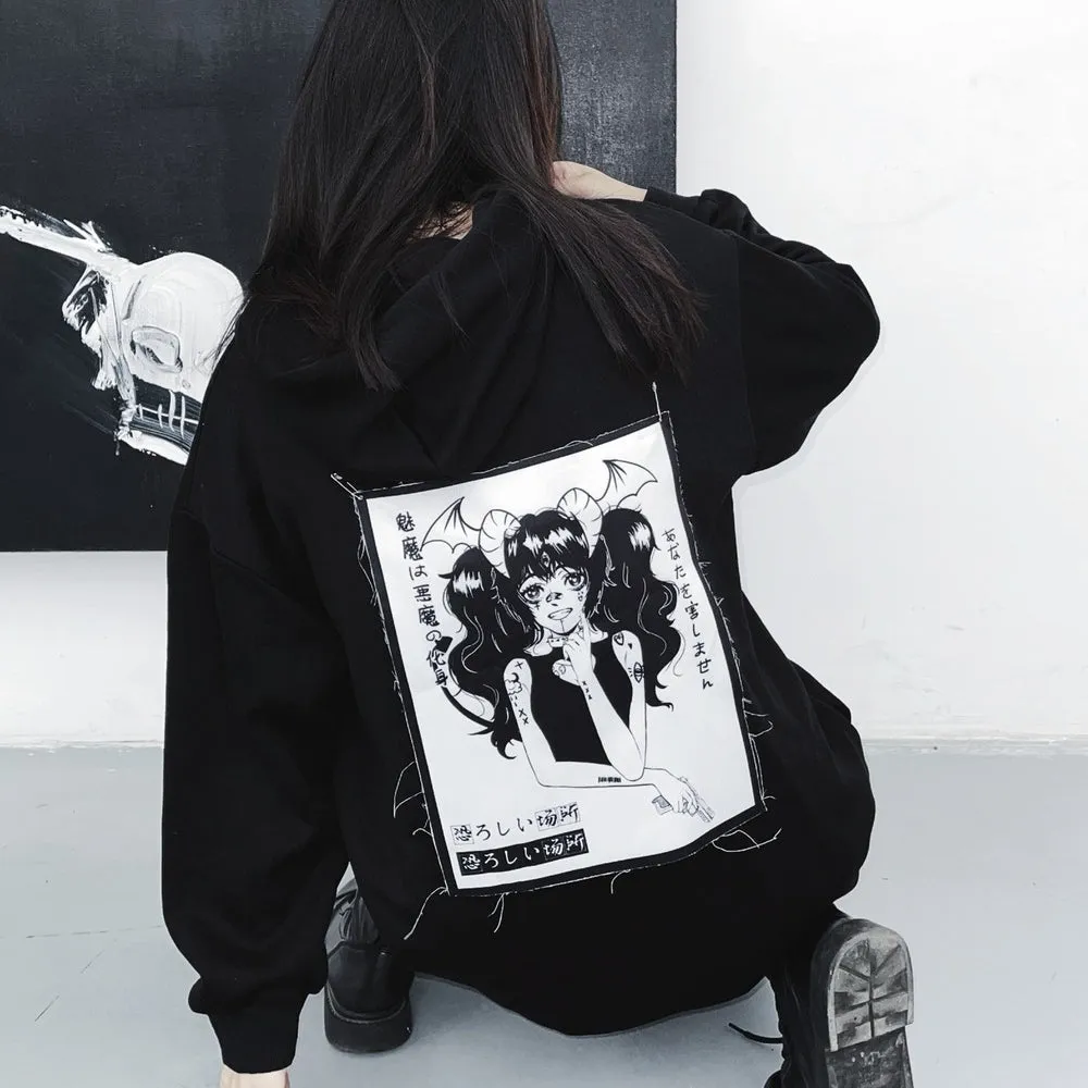 Anime Cartoon Hoodie Dark Loose Rock Punk Street Girl