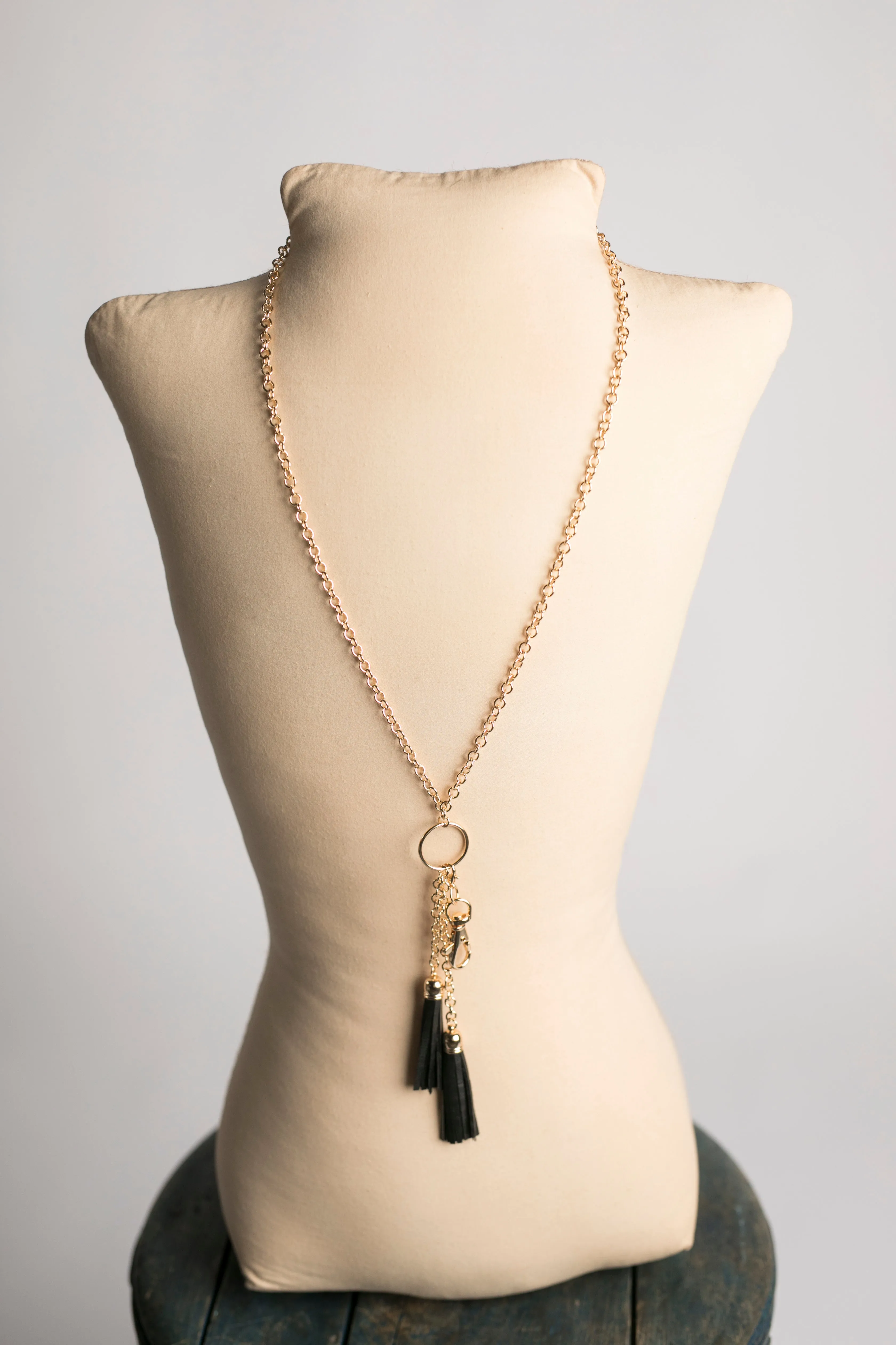 Anne Dbl Leather Tassel Pendant (Gold)