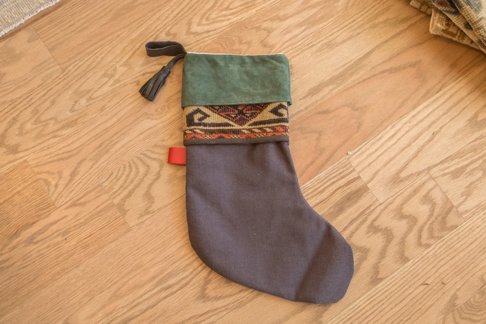 Antique Rug Fragment Stocking Green