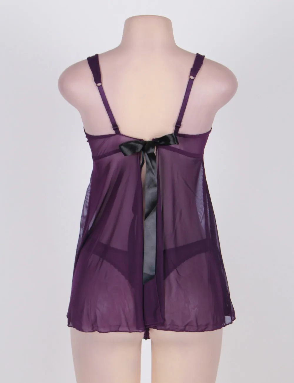 Appealing Flower Pattern Lace Transparent Violet Mini Dress Egypt