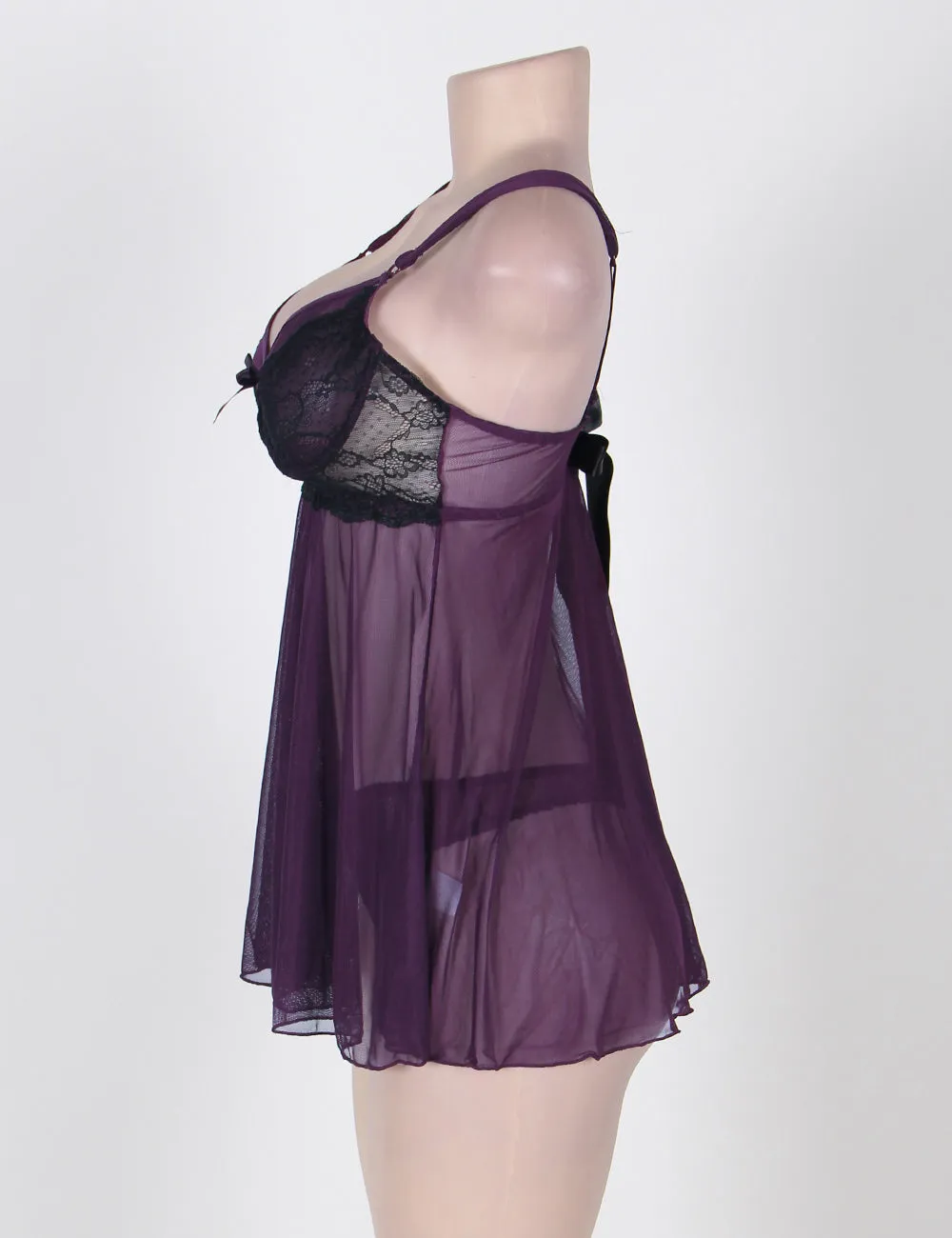 Appealing Flower Pattern Lace Transparent Violet Mini Dress Egypt