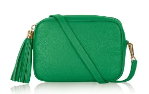 Apple Green Leather Tassel Cross Body Bag