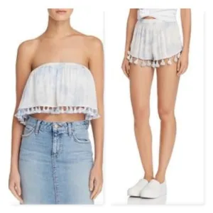Aqua Tie-Dye Fringe Tassel Matching Set
