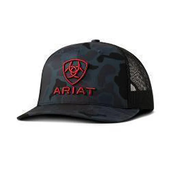 Ariat Navy Camo/Black Ballcap with Red Ariat 3D Embroidered Logo