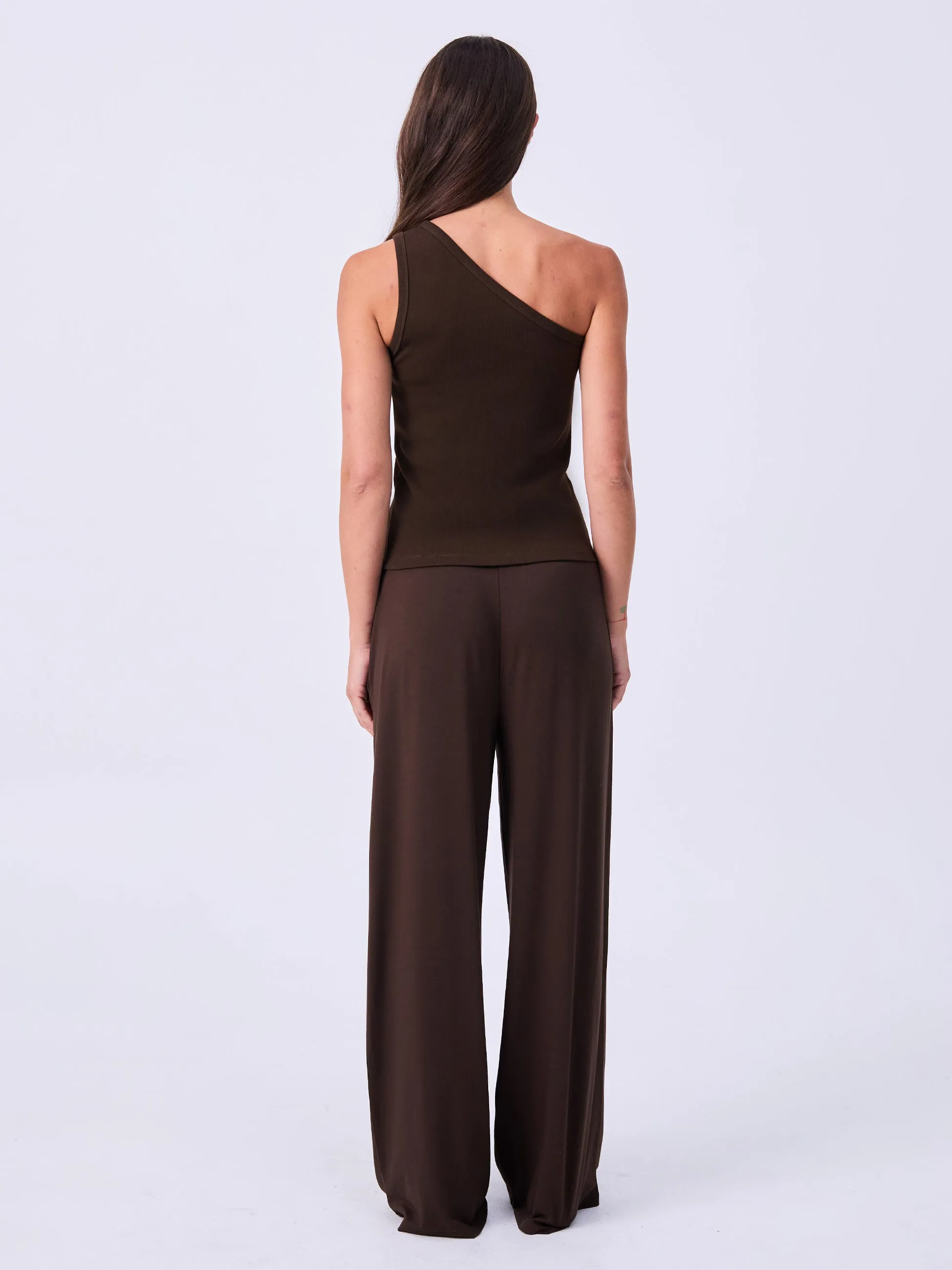 Asymmetric Organic Cotton Rib Tank - Coffee Bean