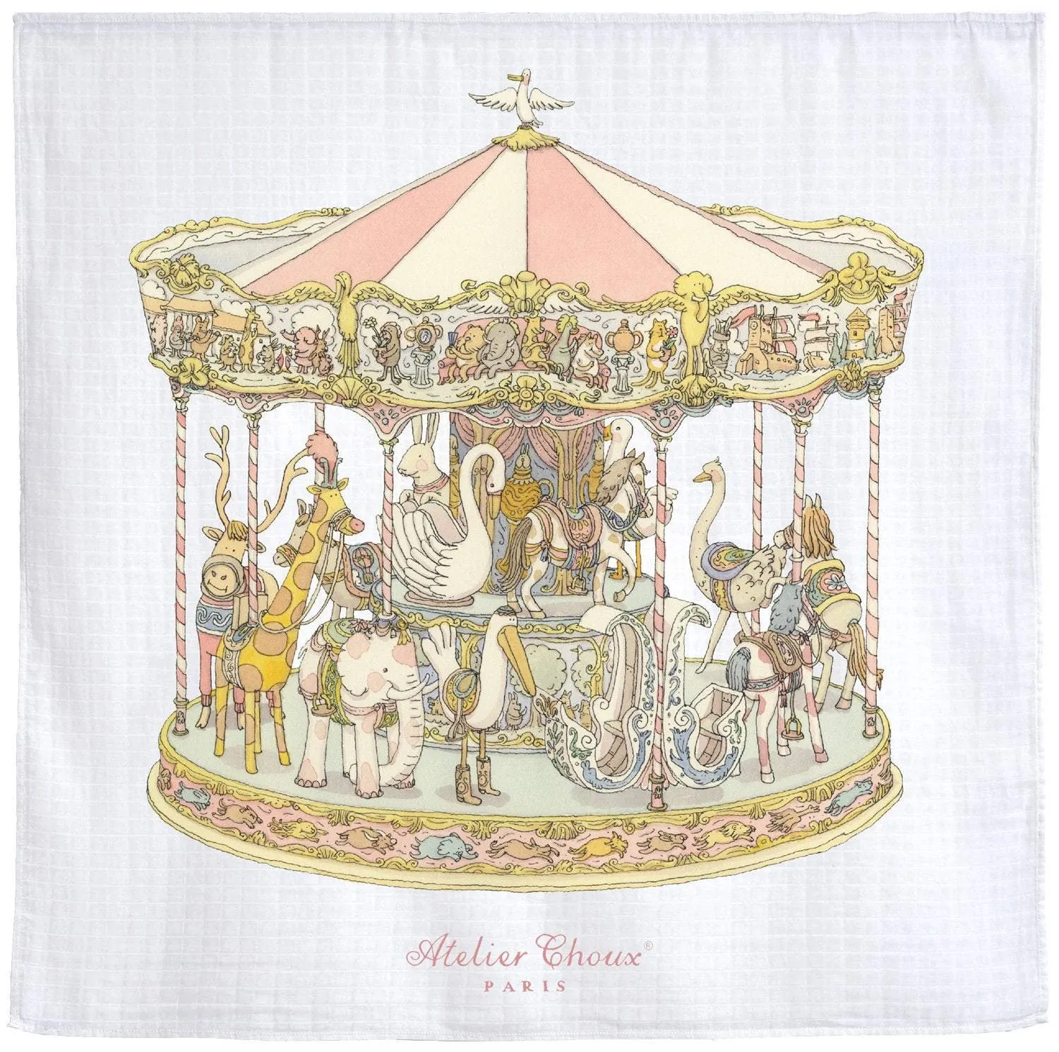 Atelier Choux Paris Organic Cotton Carrés & Bib Gift Set, Carousel Pink