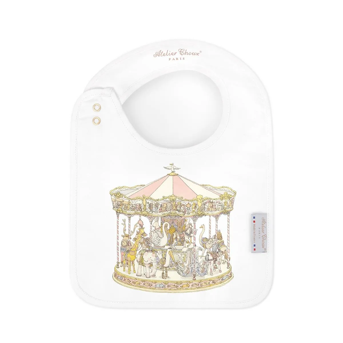 Atelier Choux Paris Organic Cotton Carrés & Bib Gift Set, Carousel Pink