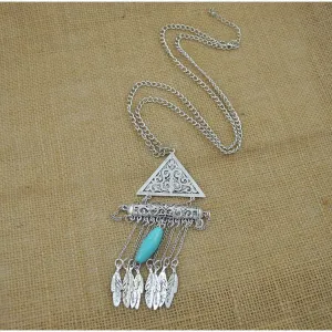 Autumn and Winter Sweater Chain Vintage Ethnic Wind Carved Leaves Tassel Necklace