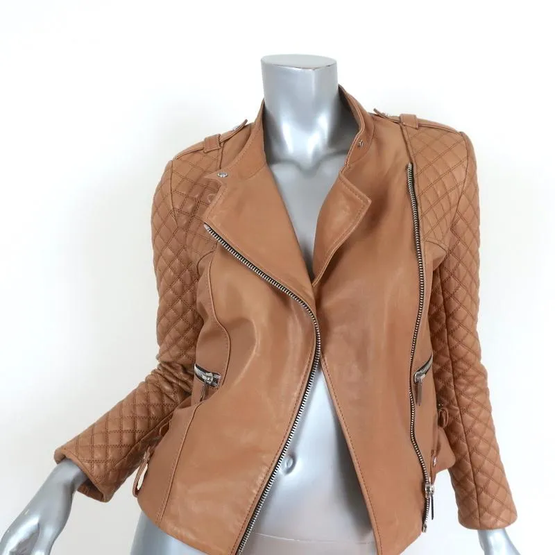 Barbara Bui Quilted Leather Motorcycle Jacket Camel Size 38