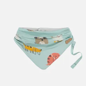 Bavoir bleu cendré avec chiens en jersey extensible, naissance || Ash blue bib with dogs in stretch jersey, newborn