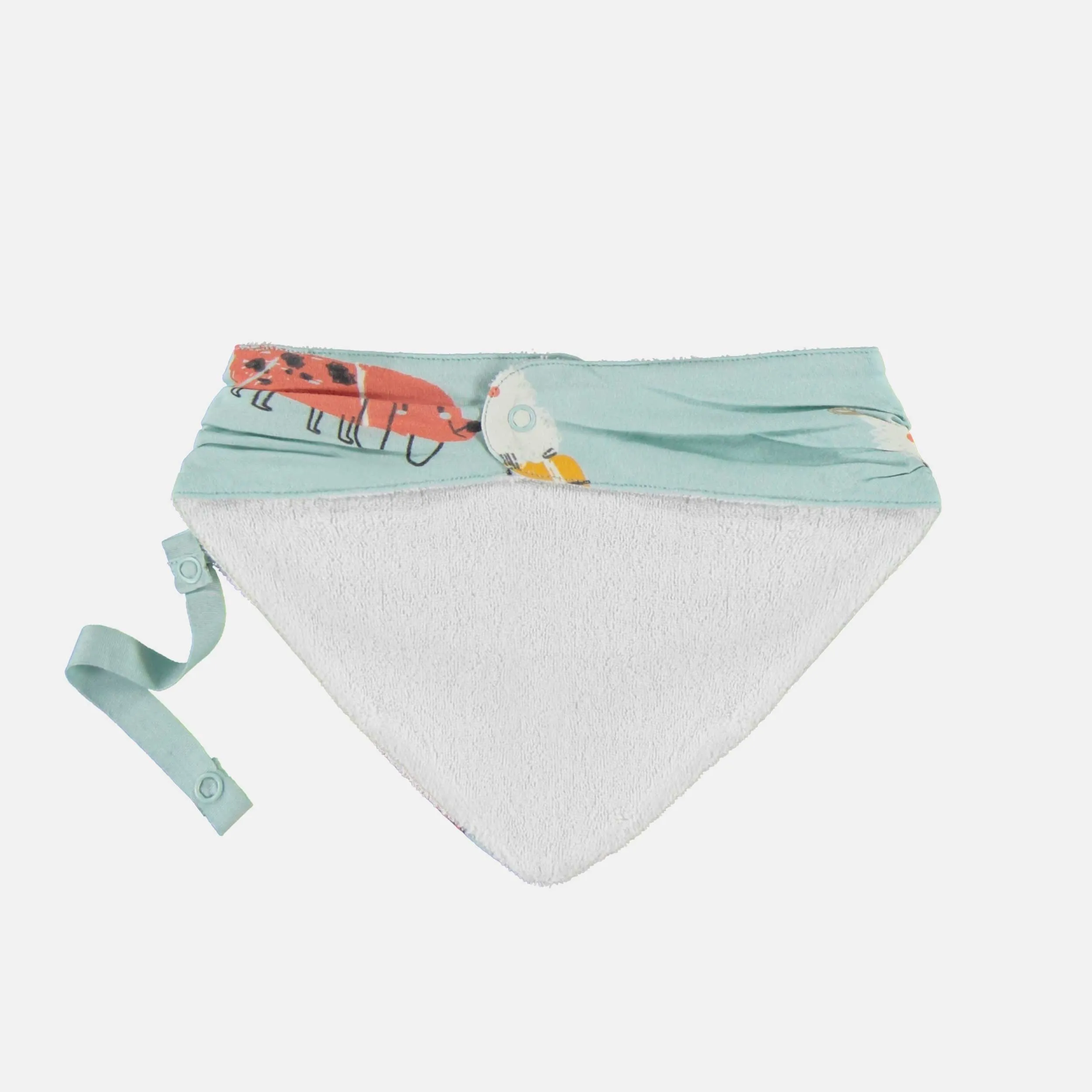 Bavoir bleu cendré avec chiens en jersey extensible, naissance || Ash blue bib with dogs in stretch jersey, newborn
