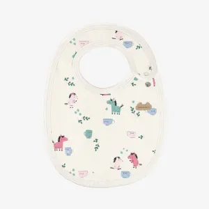Bavoir crème à motifs de chevaux et tasses, naissance  || Cream bib with horse and cup all over print, newborn