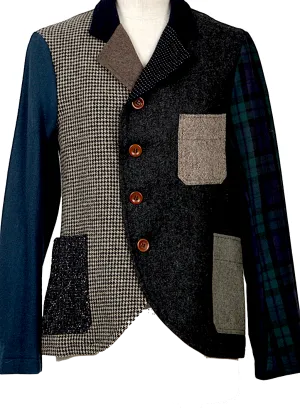 BEAMS BOY JAPAN. NEW/W/O TAG. Grey, Charcoal, Multi-Color Patchwork Style Pattern Wool Jacket