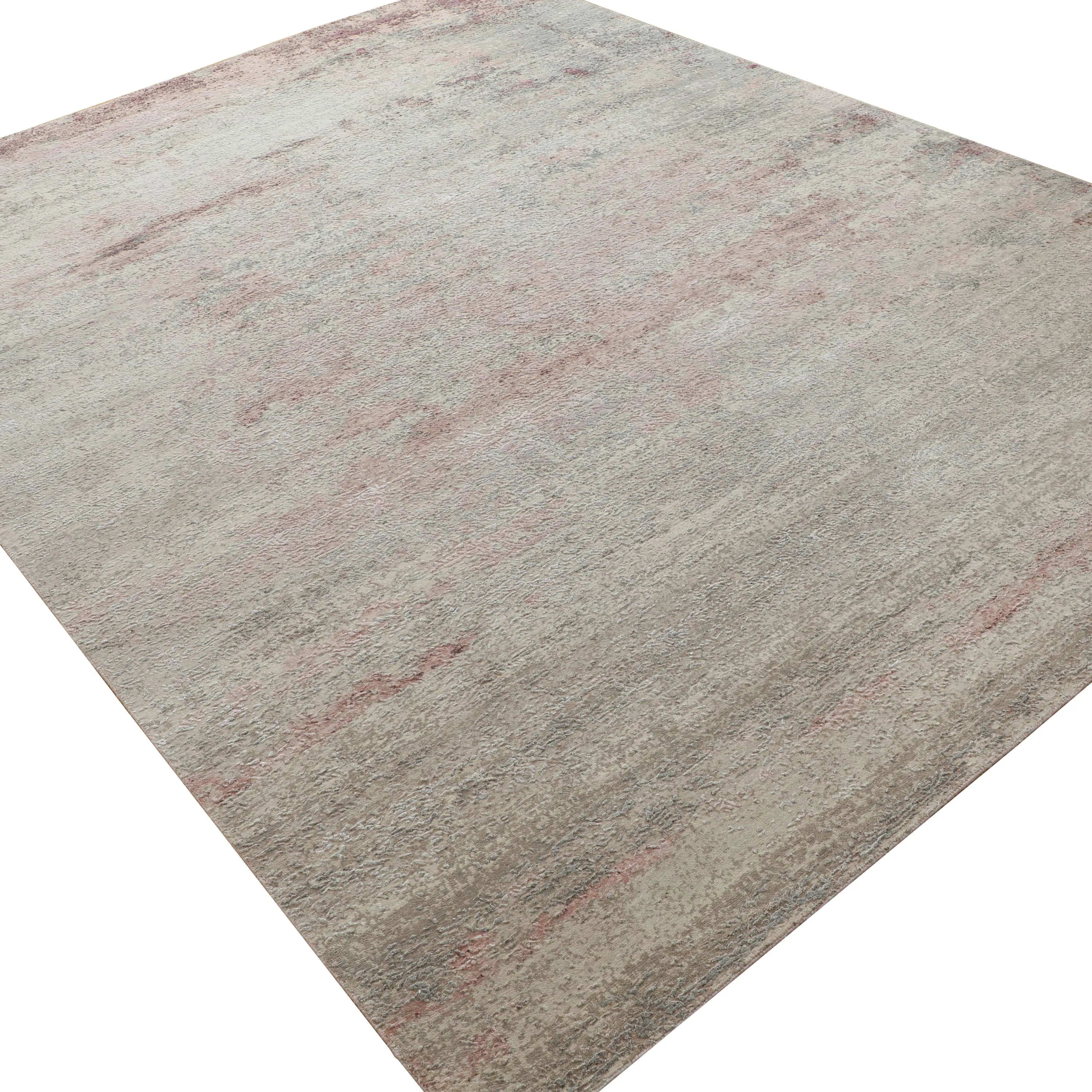 Beige & Pink Transitional Wool Silk Blend Rug - 9' x 12'2"