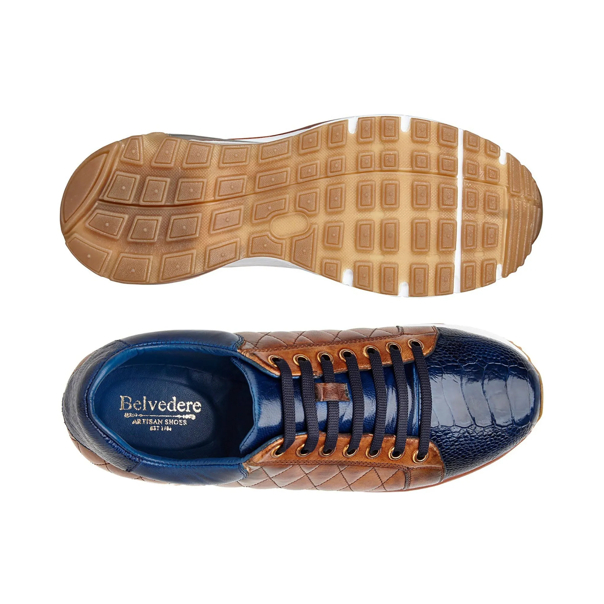 Belvedere Sacco in Navy / Antique Saddle Ostrich Leg Sneakers