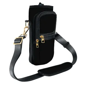 Black Elegance Adjustable Bottle Carrier with Front Pocket