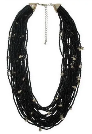 Black Glass Seed beads multi layered necklace #ADX0222718(BOHO)