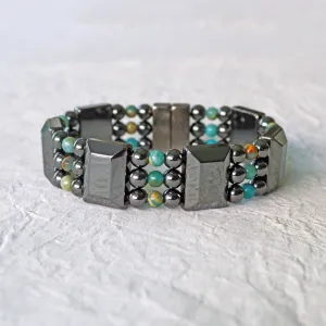 Black Hematite & Impression Jasper Triple Strand Magnetic Bracelet