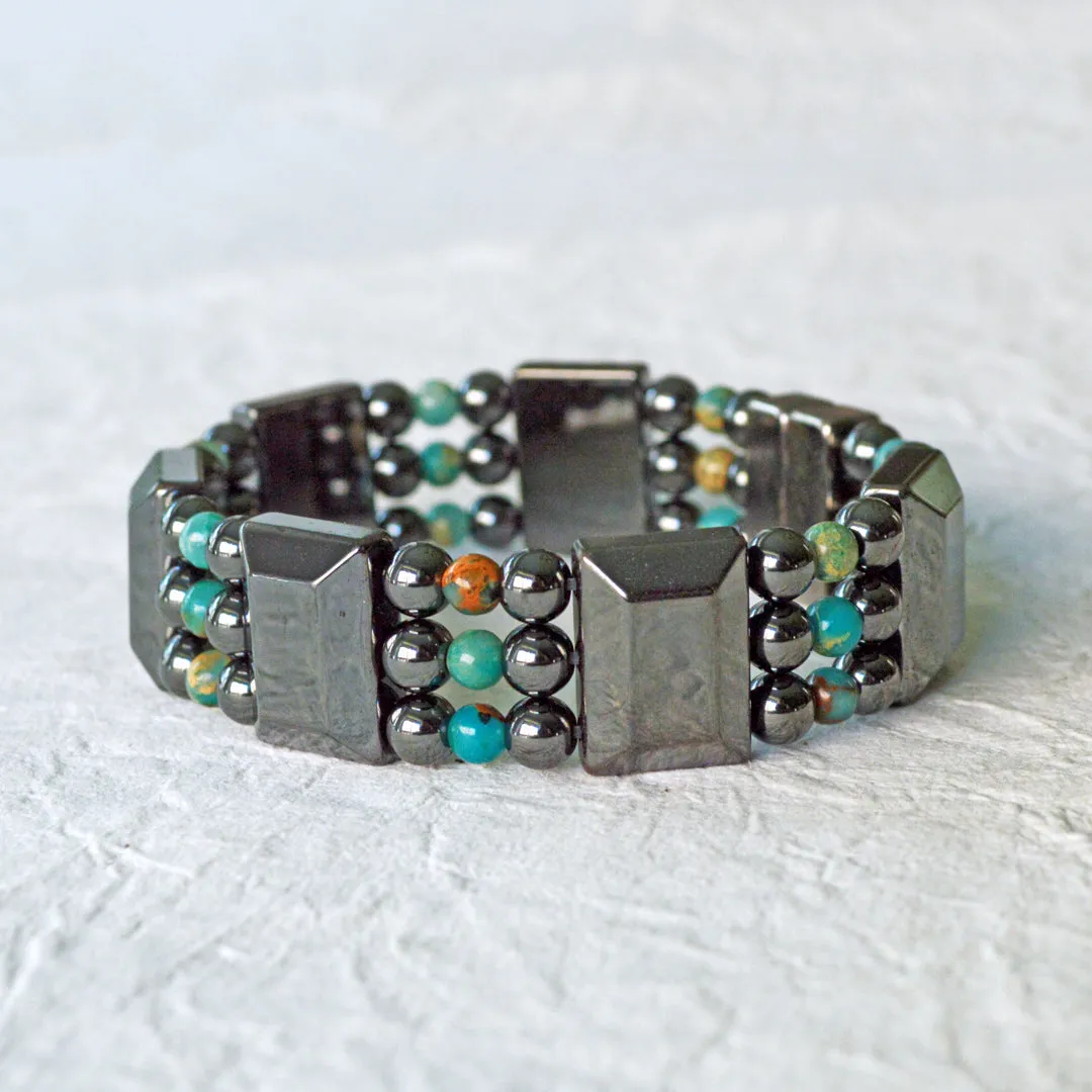 Black Hematite & Impression Jasper Triple Strand Magnetic Bracelet