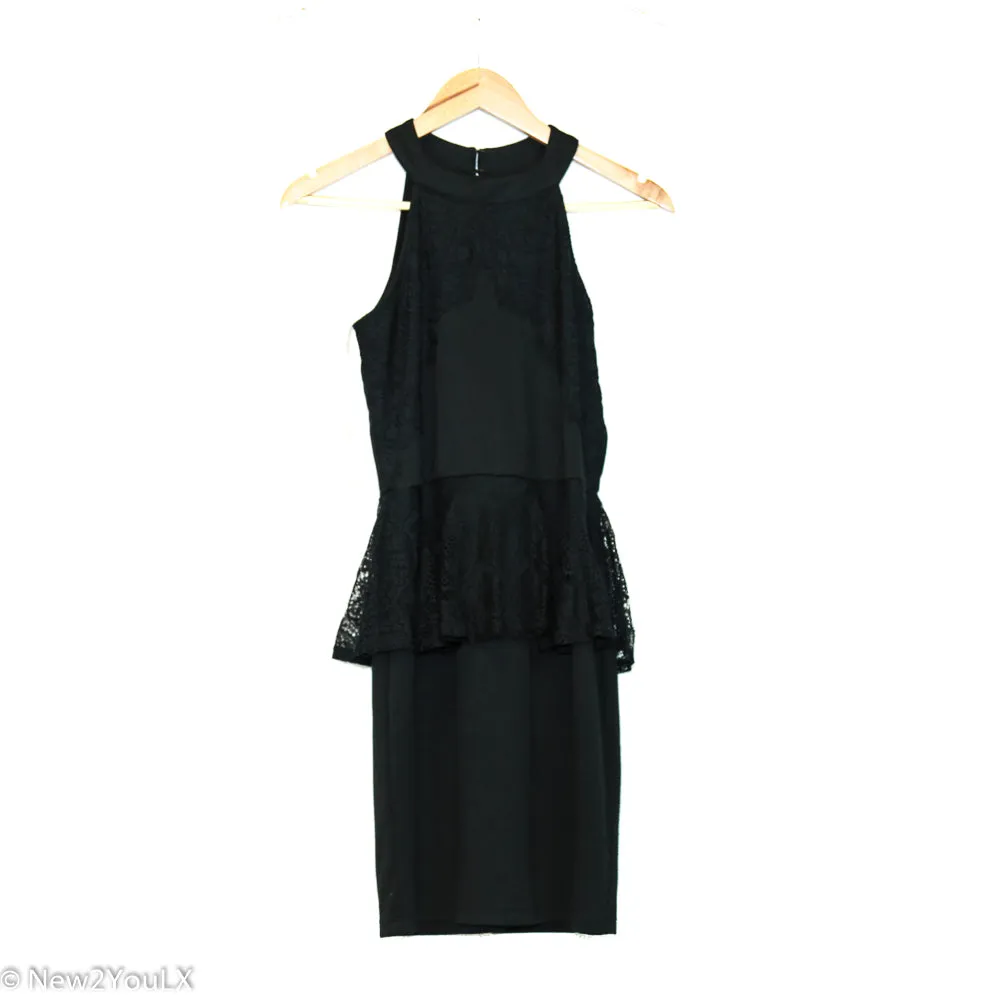 Black High Neck Lace Detail Dress (Urban Girl)