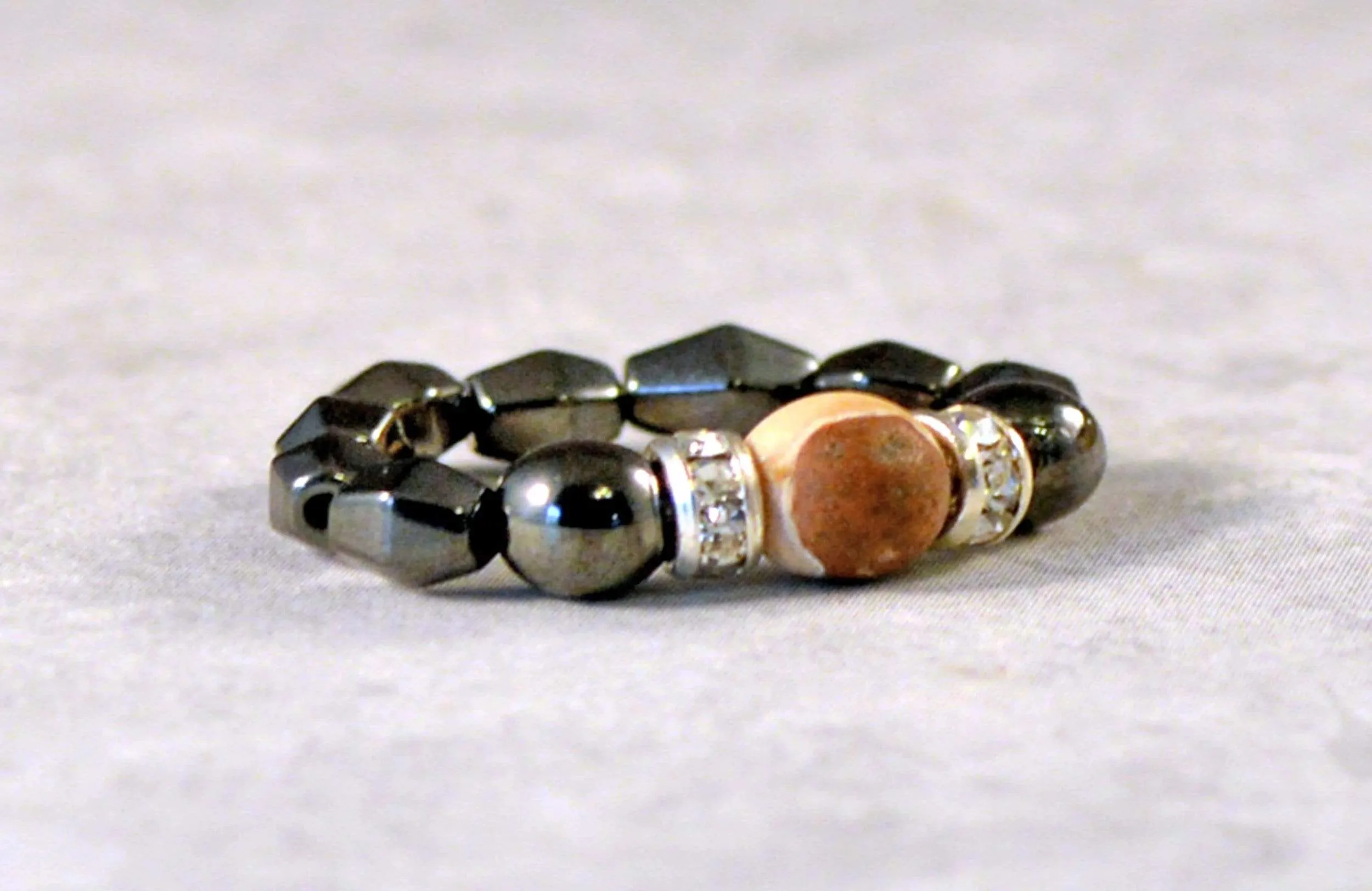 Black Magnetic Hematite Ring with Zebra Jasper
