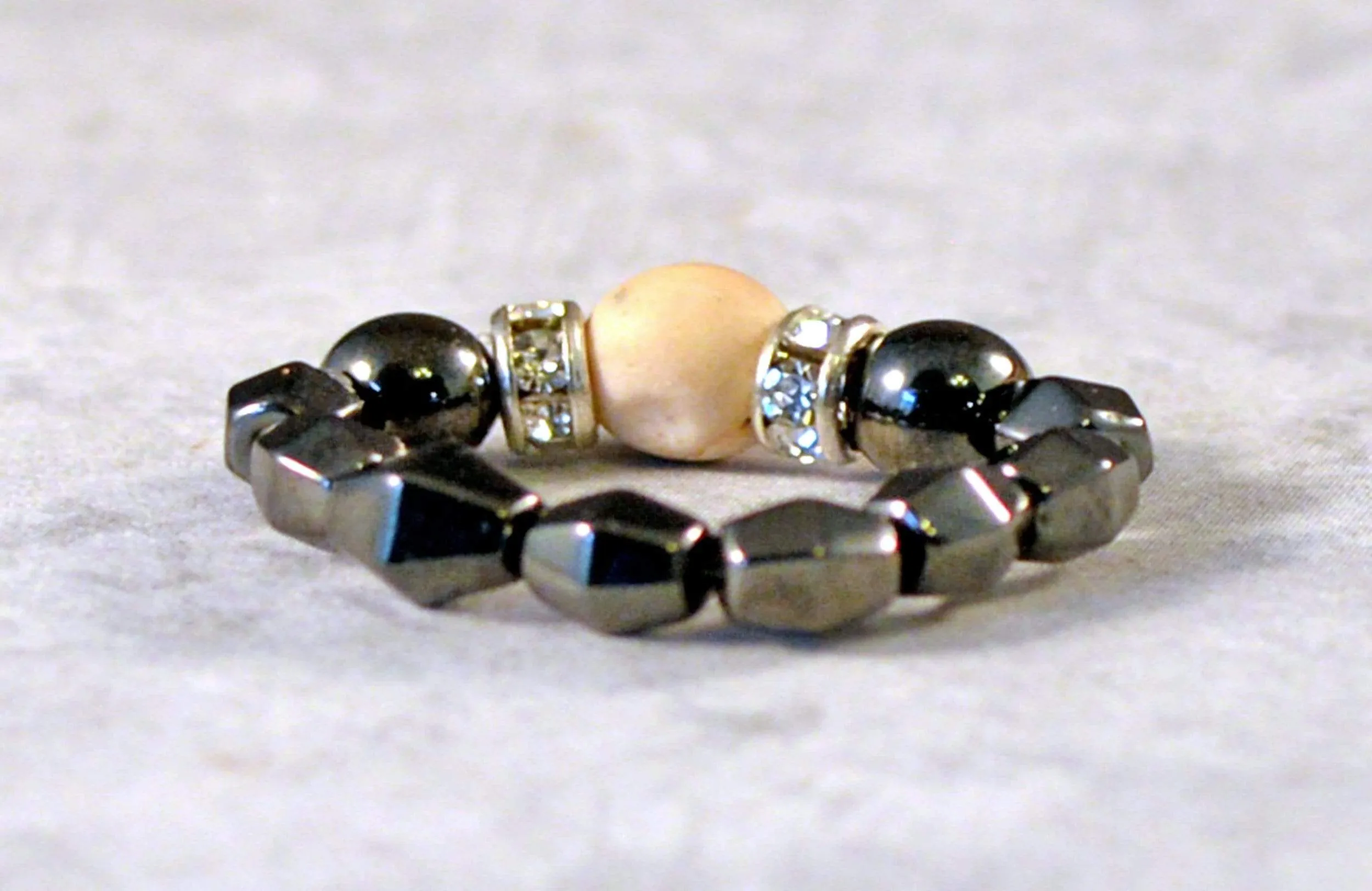Black Magnetic Hematite Ring with Zebra Jasper