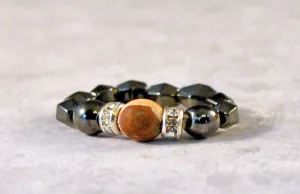 Black Magnetic Hematite Ring with Zebra Jasper