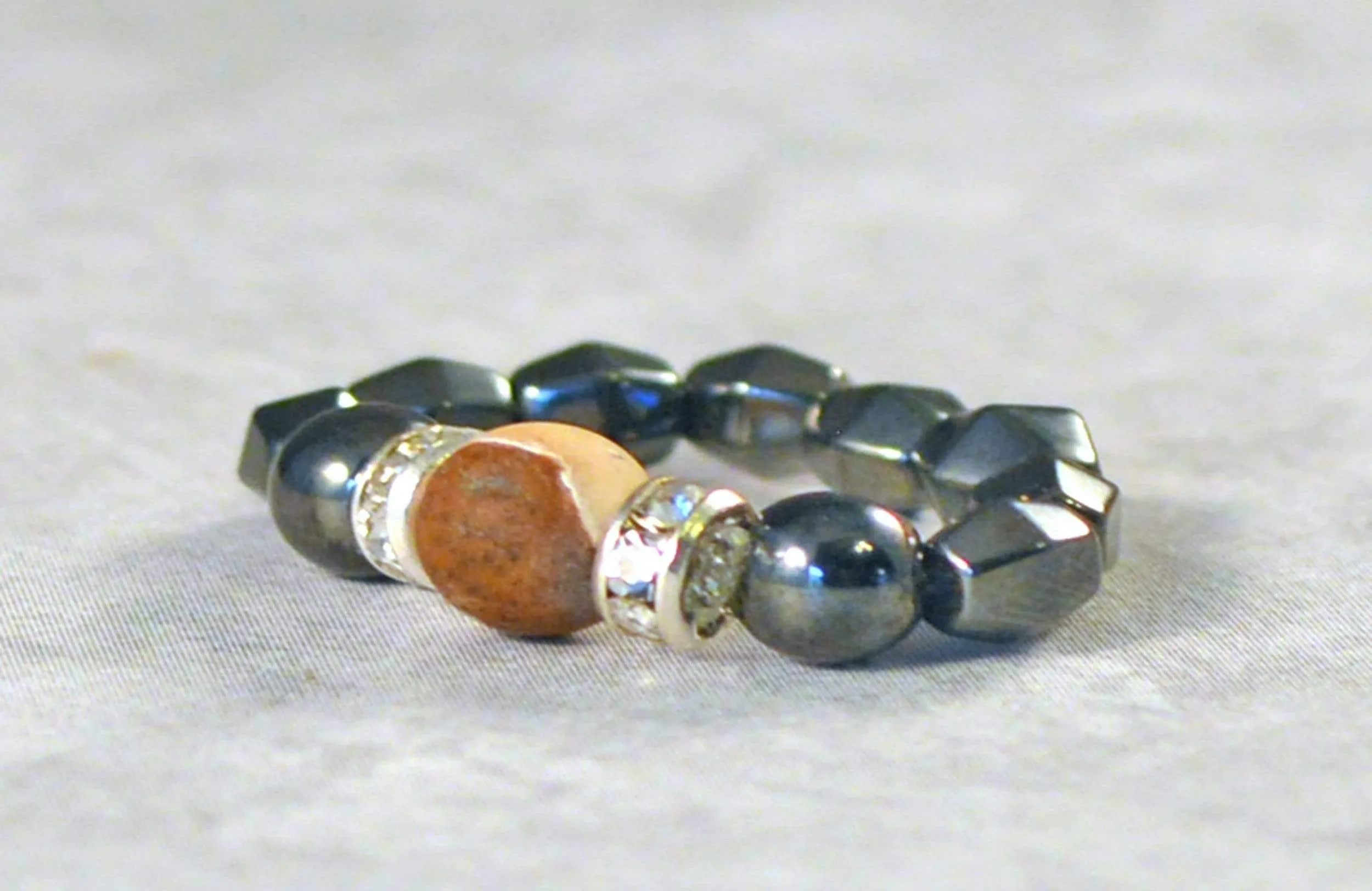 Black Magnetic Hematite Ring with Zebra Jasper