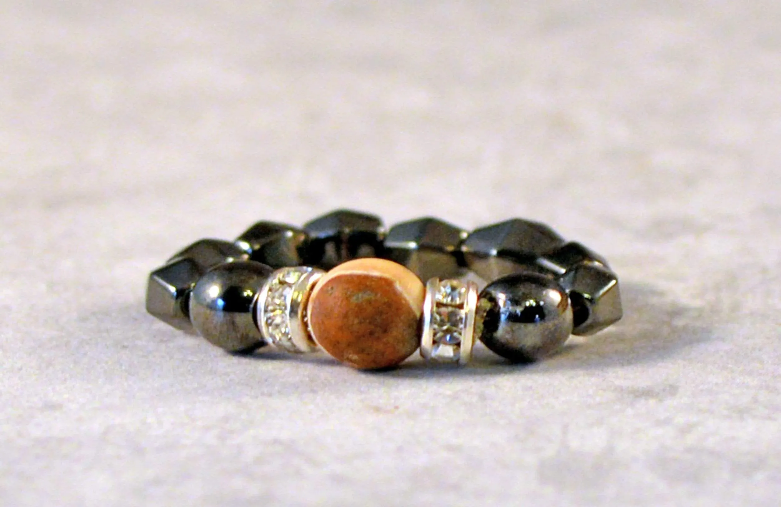 Black Magnetic Hematite Ring with Zebra Jasper