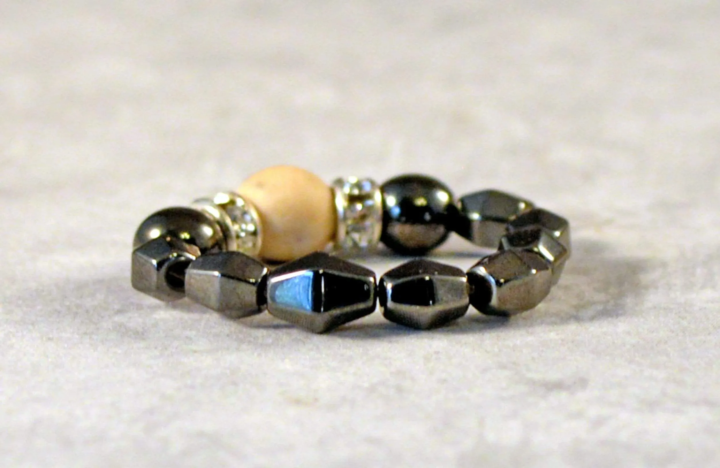 Black Magnetic Hematite Ring with Zebra Jasper