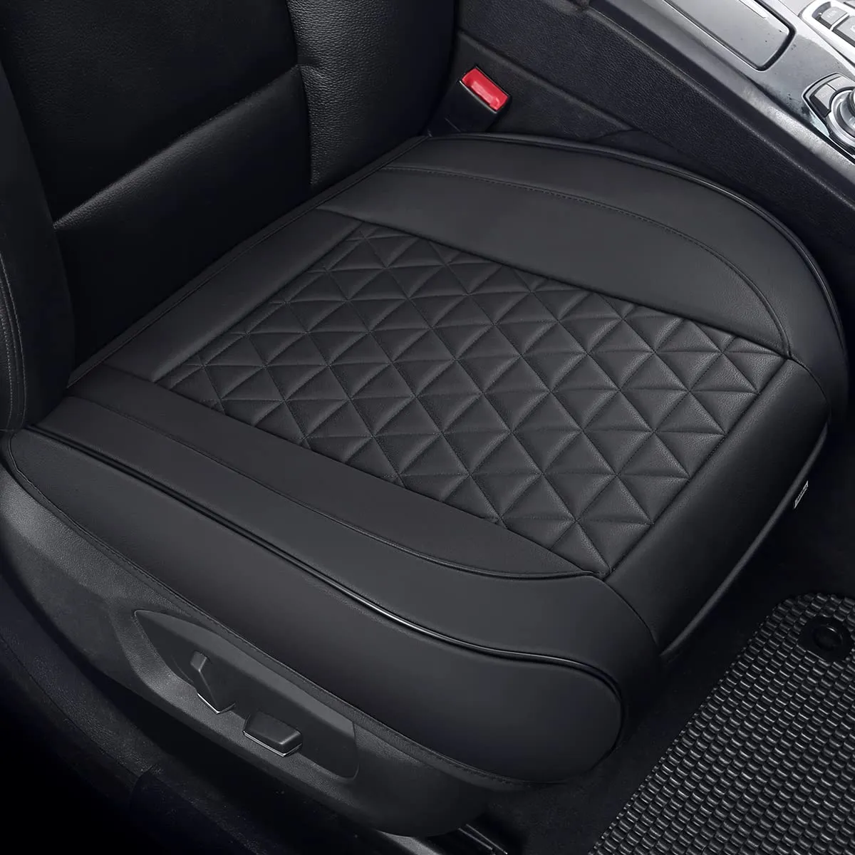 Black Panther Luxury Faux Leather Car Seat Cover, Front Bottom Seat Cushion Cover, Universal - 1 Piece Black