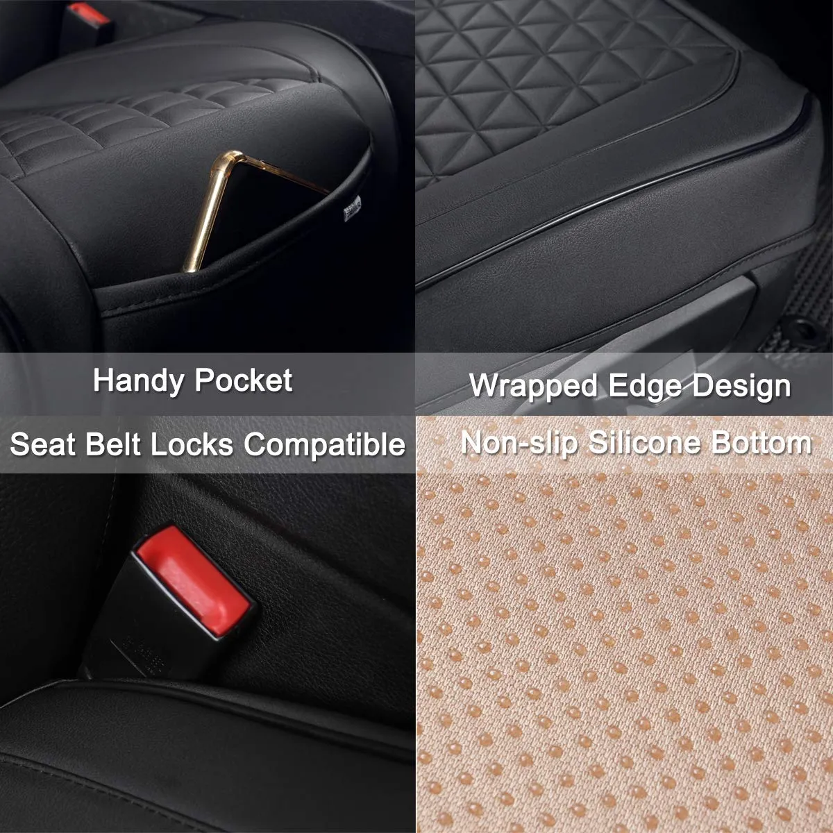 Black Panther Luxury Faux Leather Car Seat Cover, Front Bottom Seat Cushion Cover, Universal - 1 Piece Black
