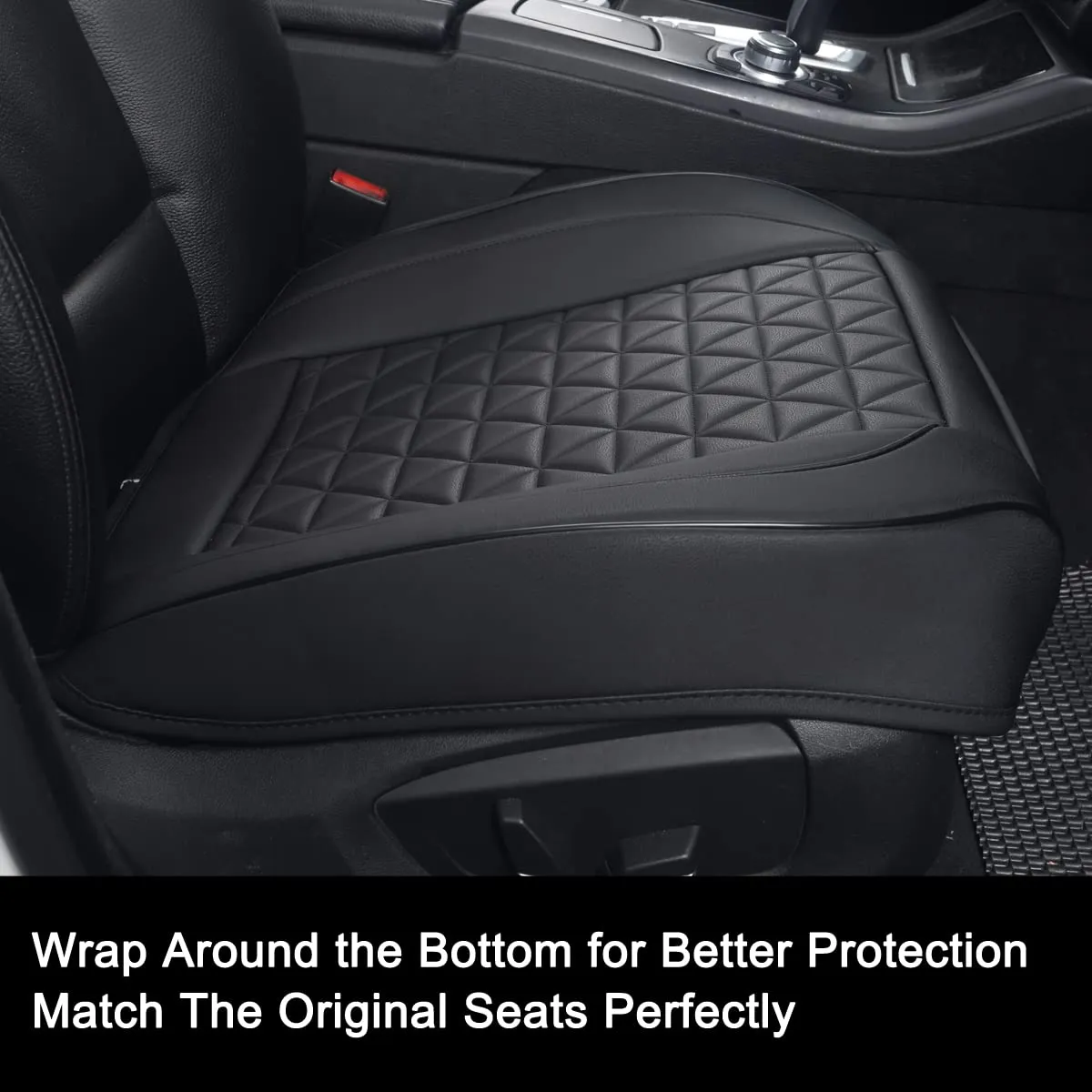 Black Panther Luxury Faux Leather Car Seat Cover, Front Bottom Seat Cushion Cover, Universal - 1 Piece Black
