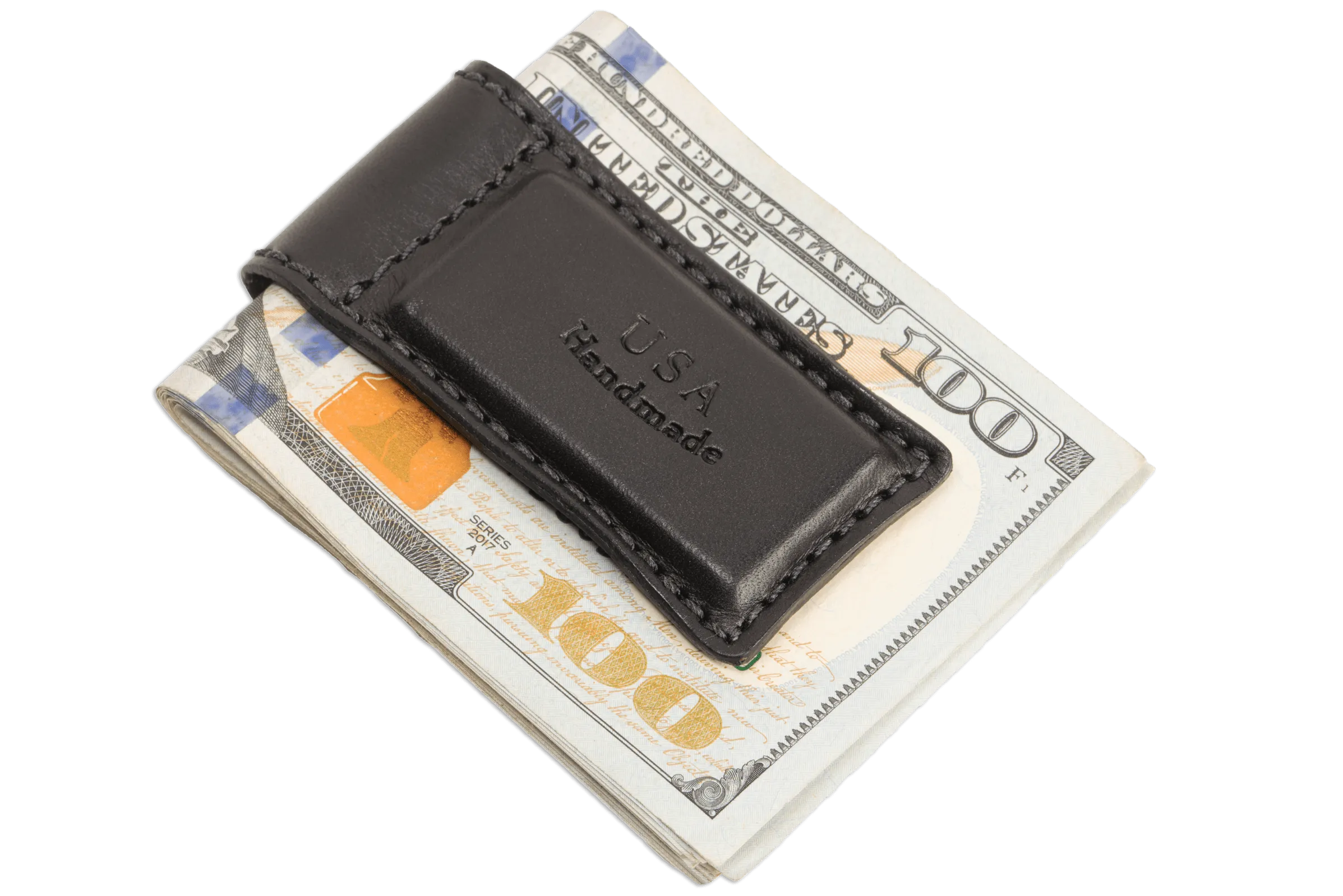 Black Premium Leather Men's Magnetic Money Clip (Holds 30 Folded Bills)