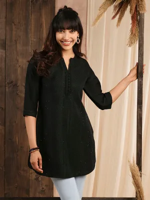 Black Straight Chanderi Silk Ethnic Wear Tunics for Ladies - Zola