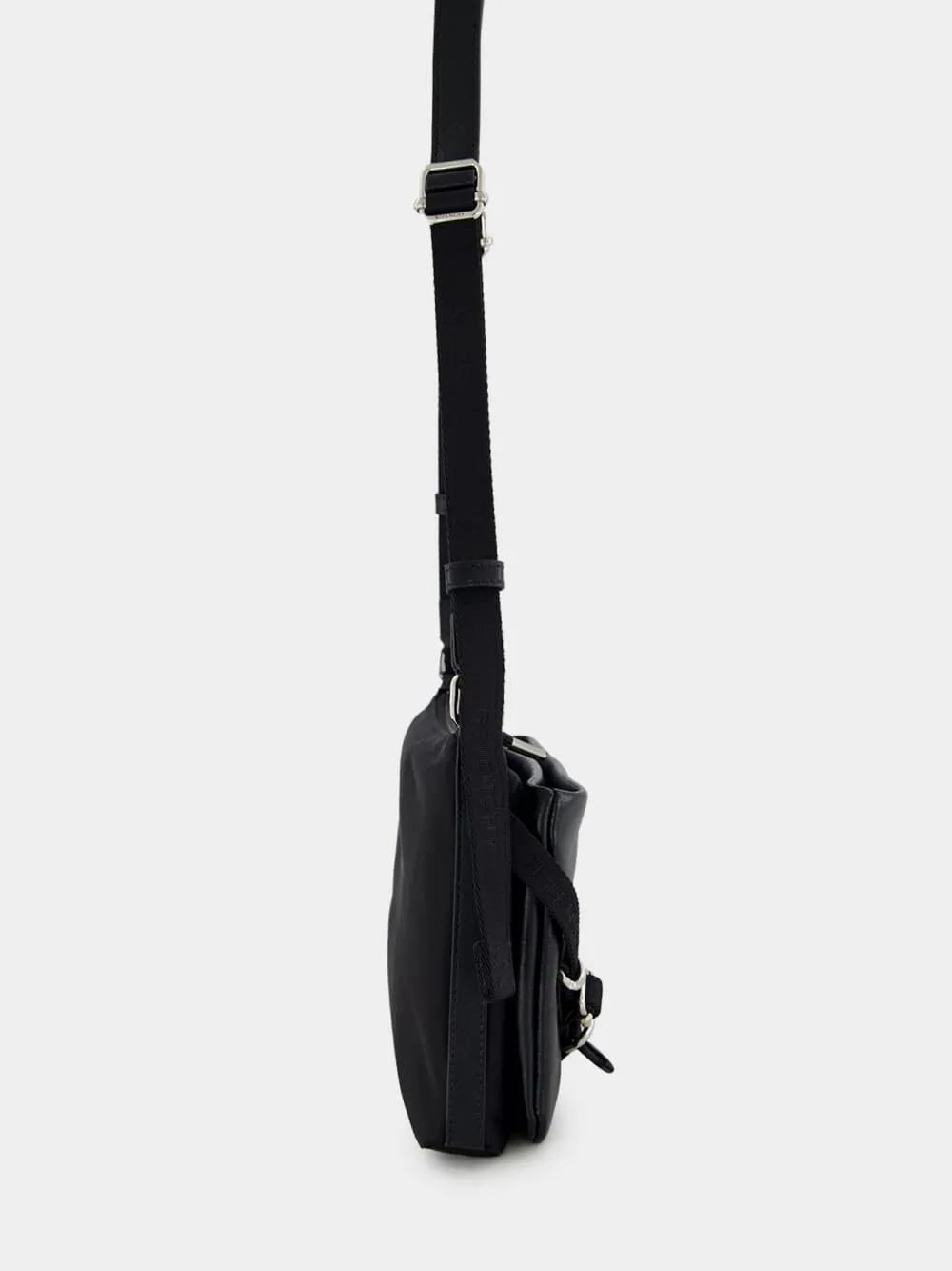 Black Voyou Skinny Crossbody Bag in Grained Leather