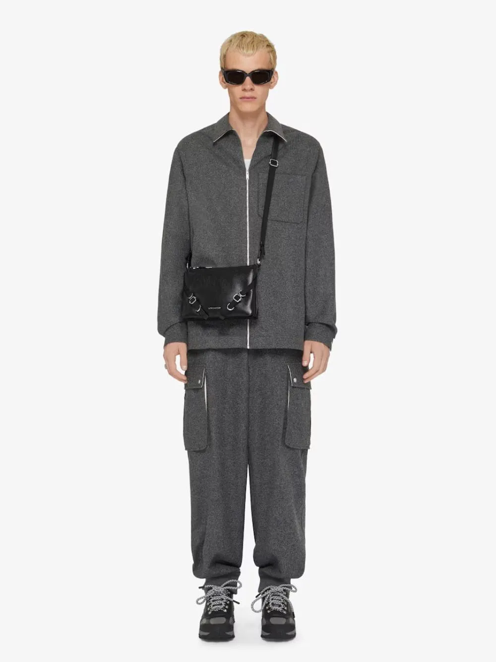 Black Voyou Skinny Crossbody Bag in Grained Leather