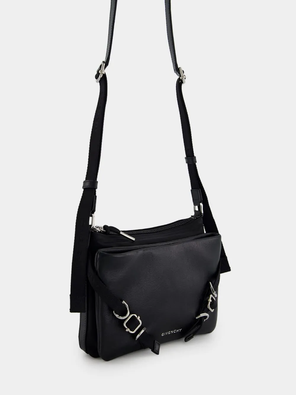 Black Voyou Skinny Crossbody Bag in Grained Leather