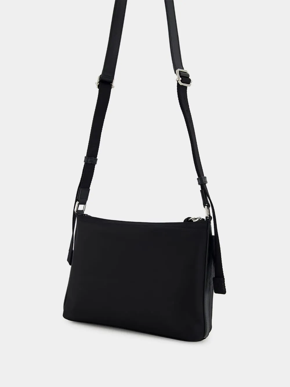 Black Voyou Skinny Crossbody Bag in Grained Leather